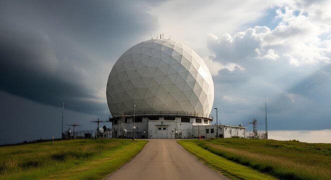 Large white dome shaped radar station.
