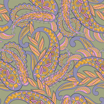 Decorative floral paisley vector seamless pattern ideal for prints and stationery.