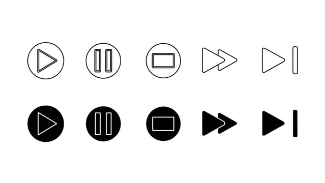 Media Control Icons Set Outline and Filled Style Play Pause Stop Next Previous Vector UI Minimal Grid Pack