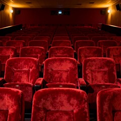 Fototapeta premium Empty red velvet seats in cinema theater