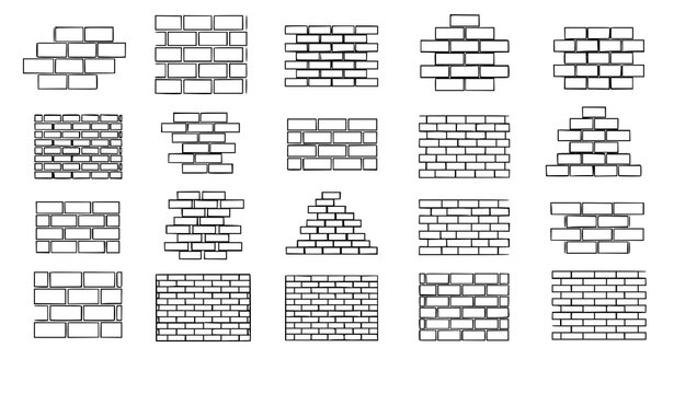 Brick wall line icon set seamless pattern vector collection