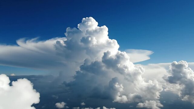Dramatic clouds against a bright blue sky aerial perspective
