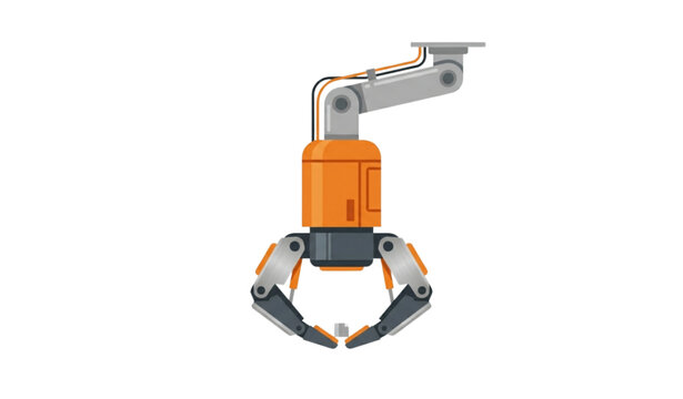 Industrial robotic claw gripper flat vector illustration isolated on white background for automated manufacturing process
