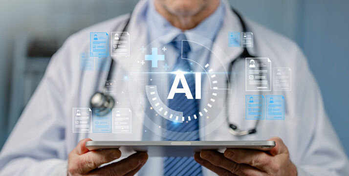 Doctor Using AI Tablet for Digital Healthcare