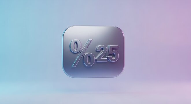 Sleek metallic 25 percent discount icon reflecting modern digital economy savings and offers