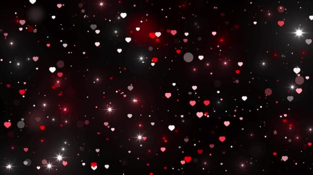 Romantic Wedding Anniversary Love Hearts Background with Deep Red Valentine Theme, Floating Heart Particles and Glitter Sparkle Animation 4K