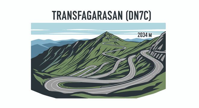 Serpentine mountain road winds through steep, green terrain towards peak