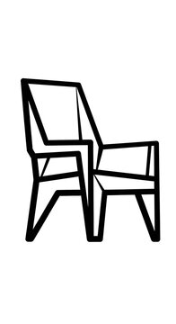 A simple, black-outlined illustration of a chair with geometric shapes forming its structure. The modern design is minimalist