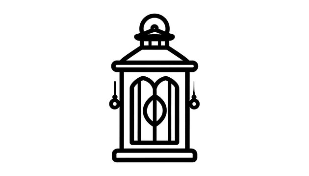 A simple, black-outlined illustration of a decorative lantern with ornate details, presented on a clean white background