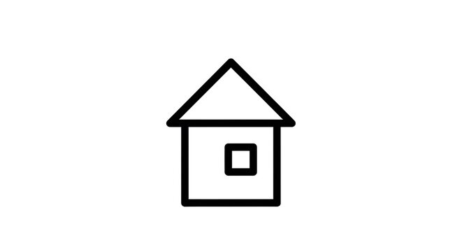A simple, black-outlined illustration of a house with a triangular roof and a square window centered on a white background