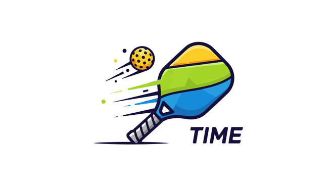 A pickleball paddle and ball in motion, with streaks of color
