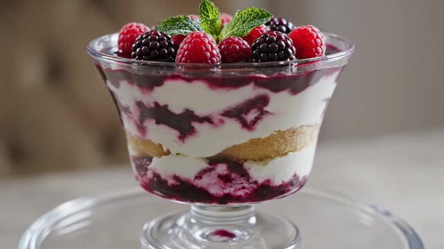 Decadent Layered Trifle Dessert With Cream and Fresh Berries