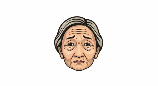Elderly woman's face showing sadness, with tears streaming down her cheeks