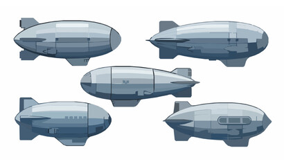 Retro Futuristic Passenger Airship Zeppelin Set Detailed Flat Vector Blimp Collection Isolated on White © Sabbir