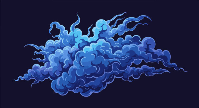 Dynamic blue pixel art cloud formation against dark background