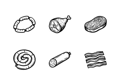 Deli Meat Products and Butcher Shop Charcuterie with Hand-Drawn Painterly Textures and Fluid Ink Brush Strokes