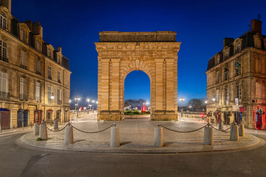 Bordeaux, France - view of Porte de Bourgogne arch city gate at dusk