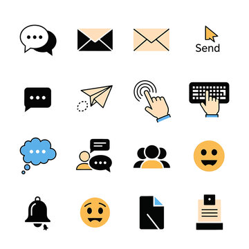 Digital communication icons and symbols.