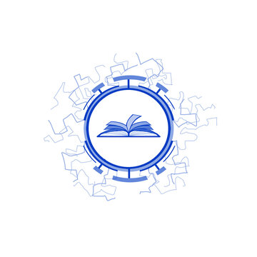 Open book pages sheet icon in a round frame with lightning electric discharges isolated on transparent background