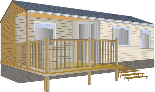 Mobil home vu de face sur fond blanc