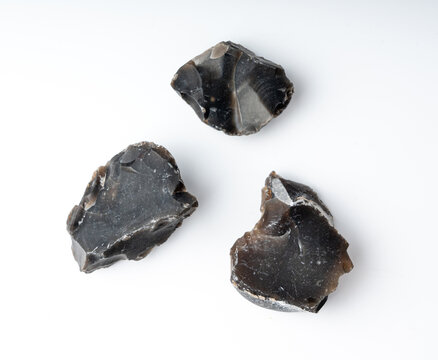 Natural black flint, chert mineral isolated
