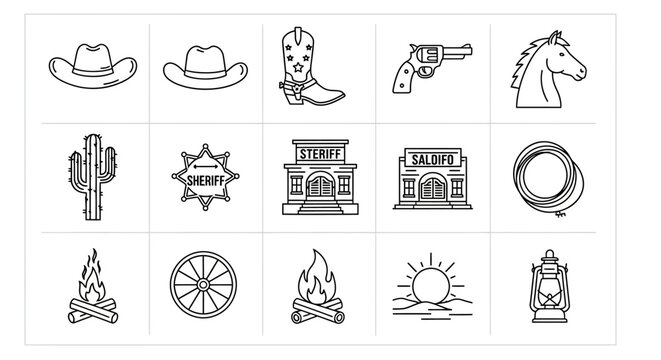 Clean Minimal Line Wendover Western Festival icon set