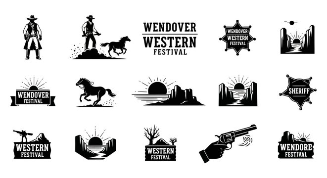Clean Minimal Line Wendover Western Festival icon set