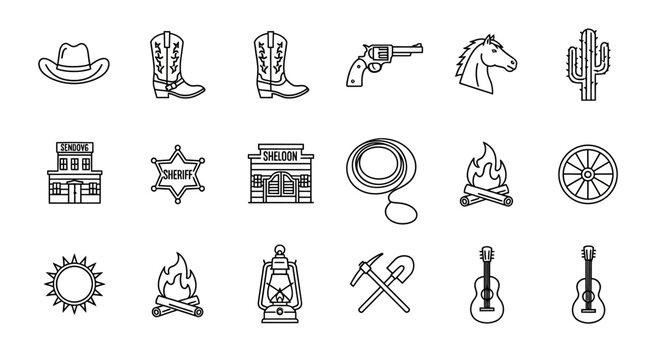 Clean Minimal Line Wendover Western Festival icon set
