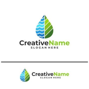 Leaf water logo design vector template, Creative leaf waves logo concepts illustration