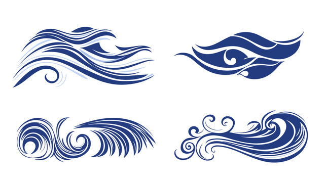 Abstract stylized set of waves in blue on a white background, vector graphics