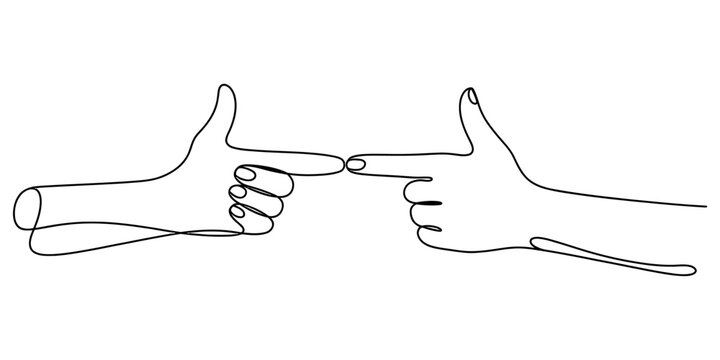 A minimalist single line drawing of two hands pointing fingers toward each other on white ground Vector, illustration