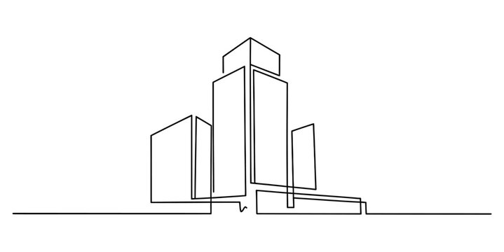 A minimalist single continuous line drawing of a modern skyscraper building on a white background Vector, illustration