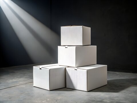 Stack of lightweight concrete blocks illuminated by dramatic light beams with building materials dark background heavy industry foundation block aerated concrete still life construction