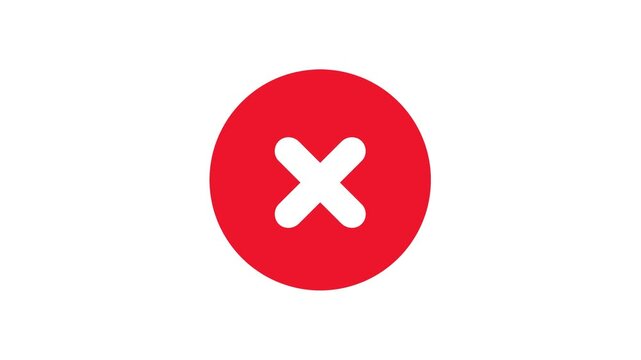 Red Cross Symbol Animation for Cancel and Reject on White Background