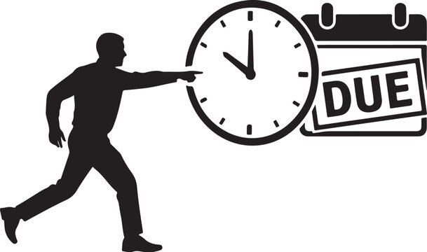 Man running towards clock and calendar with due date