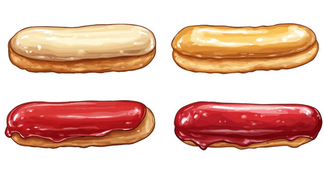 Digitally drawn eclairs with different colored icings, arranged in a square pattern