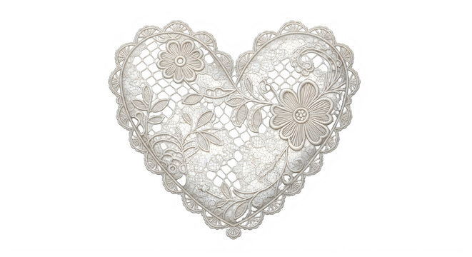 Intricate heart shaped lace with floral patterns and delicate designs transparent background
