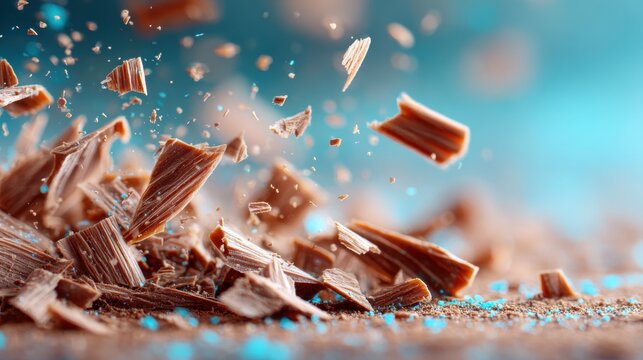 Chocolate shaving chocolate flake chocolate piece chocolate fragment close up macro brown dessert ingredient sweet food texture falling chocolate
