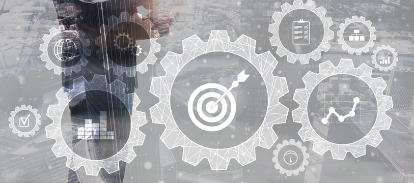Business management analytics concept showing strategic goals and operational control