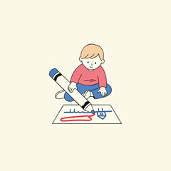 Fototapeta premium Child Drawing and Coloring Activity with Markers and Paper