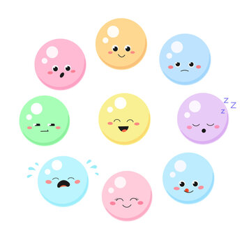 Collection of colorful round bubble emotions