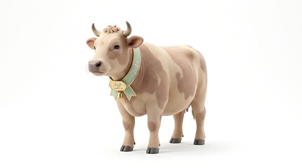 Fototapeta premium Dairy cow with green ribbon isolated on white background livestock concept