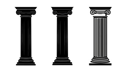 Obraz premium Three black and white renderings of classical columns, featuring ornate capitals and bases