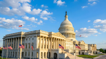 Obraz premium United States Capitol Building with American flags