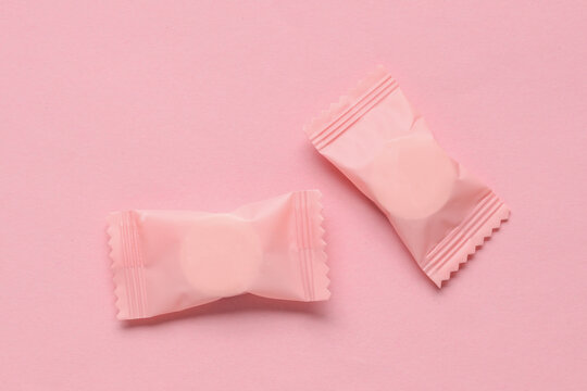 Pink candy packs mockup on a pink background