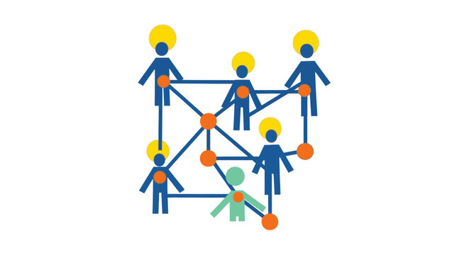 Stick figures connected in a network