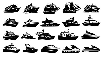Boat ship silhouette icon set nautical vessel vector collection © MdMiraz