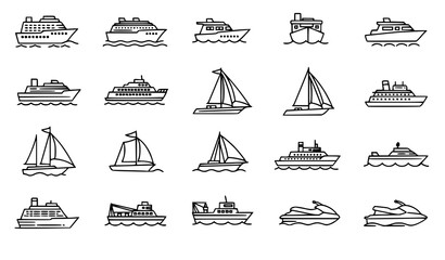 Boat ship line icon set marine transport vector collection © MdMiraz