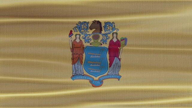 New Jersey flag waving in the wind with high quality fabric texture