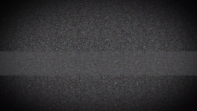 Old television screen with static noise, fuzzy horizontal line appears and disappears at center